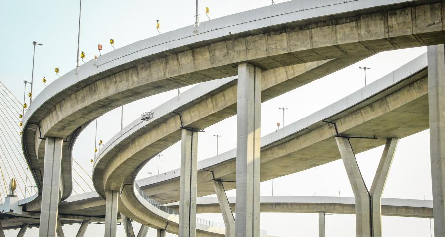 Photo of highway bridge from below