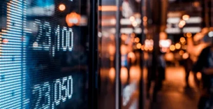 Abstract graphic showing stock ticker reflected in a window