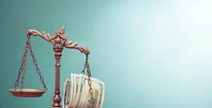 Image of tipping scale with dollar bills