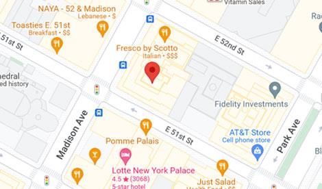 Map showing the location of Bridge Bank's New York City Branch