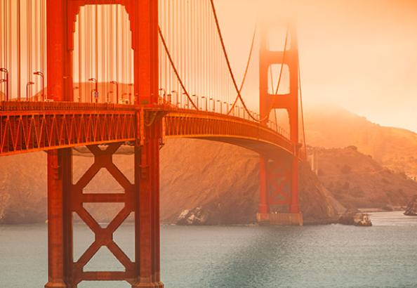 Golden Gate Bridge in San Francisco on a foggy day