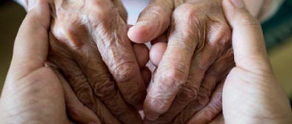 Closeup view of young hands holding old hands tenderly